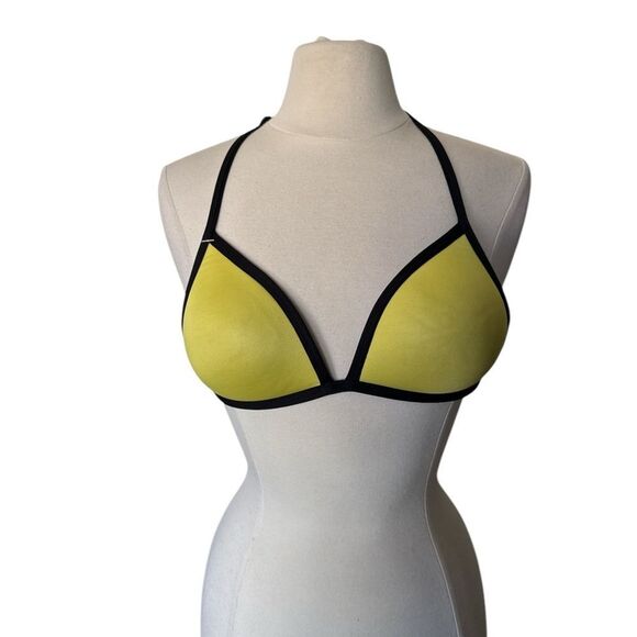 Victoria's Secret PINK Sport Strappy Halter Bralette Medium Yellow Black - Picture 2 of 5